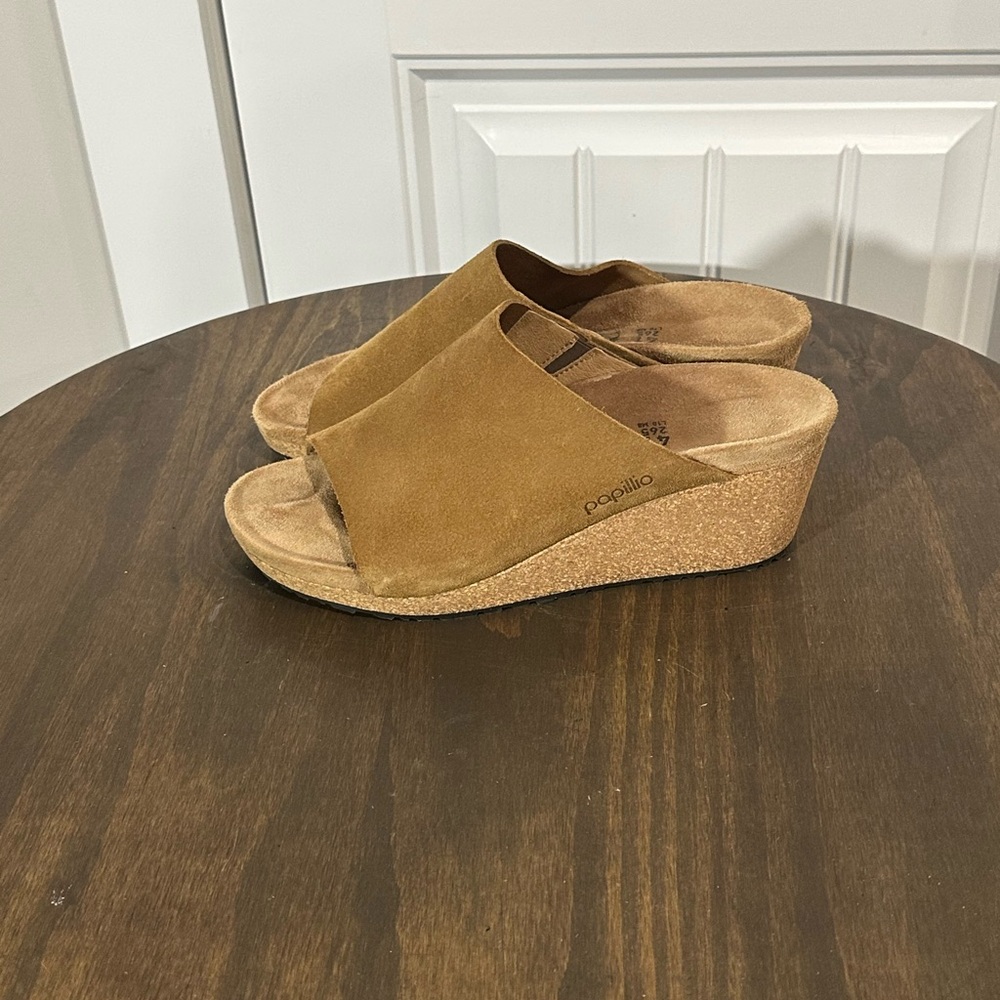 Birkenstock Papillio Suede Cork Wedge Slide Sandals - Picture 2 of 8
